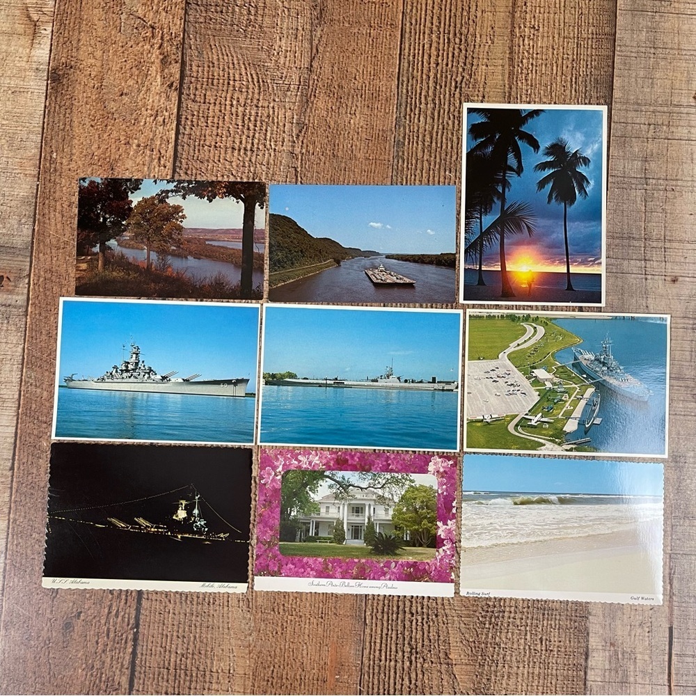 Vintage Alabama Mississippi Postcard Nature Bundle Pack Landscape Ocean Boat